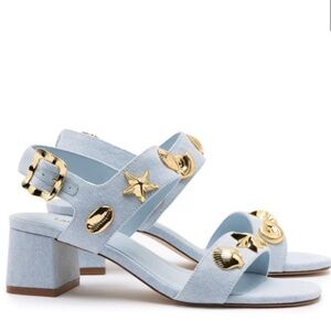 NWT Larroude Seashell Block Heel in Blue Denim